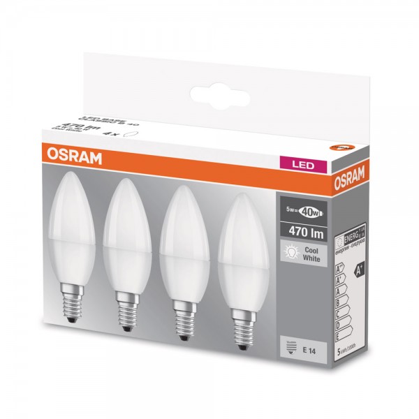 Osram Base Classic B35 LED 5W/840 kaltweiß 470lm matt E14 4er Pack