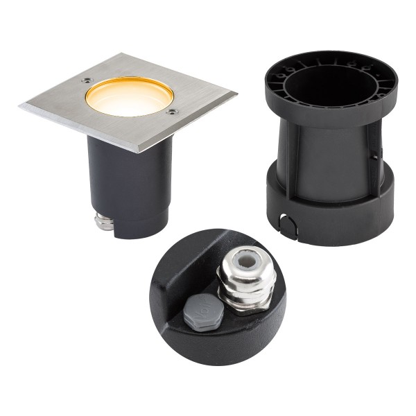 EVN LED Bodeneinbauleuchte mit Entlüftungsventil Edelstahl Optik schwenkbar viereckig 120x120x110mm 5W 3000K 450lm 21-40° 230V IP67