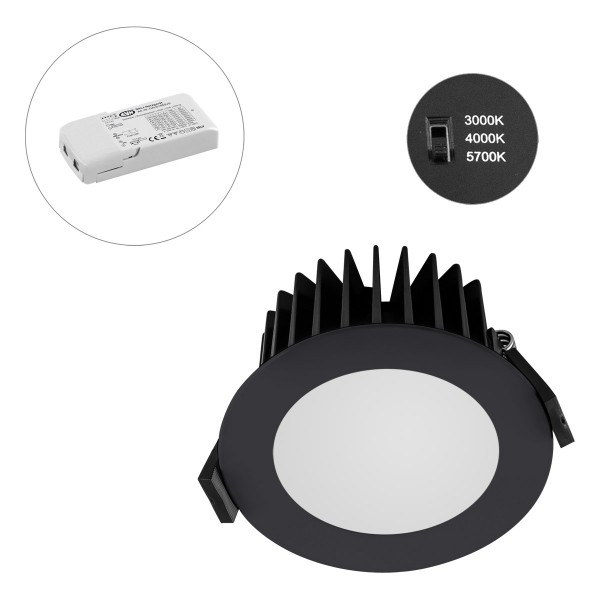 EVN runde LED Downlight 103x43mm 220-240V 10W 827 bis 1076lm 3000-5700K IP44 >80° anthrazit