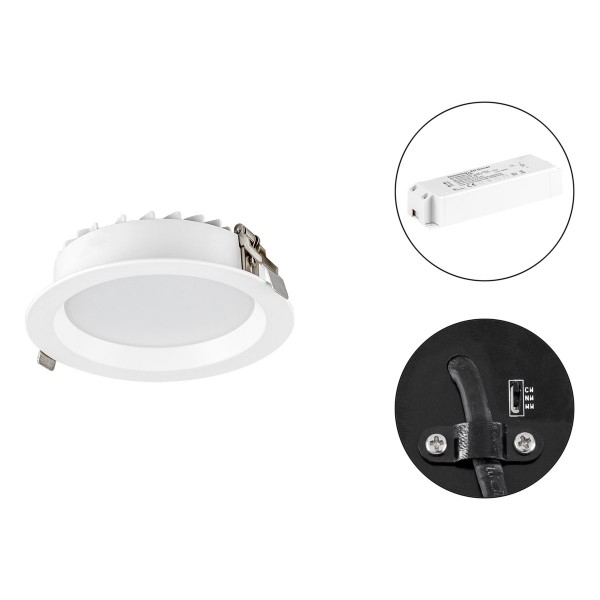 EVN runde LED Downlight inkl.Netzgerät(DALI) 145x50mm 200-240V 15W 1380 bis 1580lm 3000-5700K IP54 >