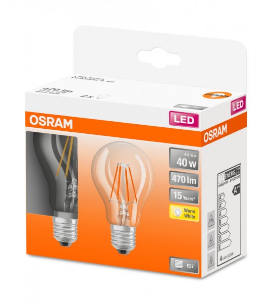 Osram Star Classic A60 LED Filament 4W/827 warmweiß 470lm klar E27 2er Pack