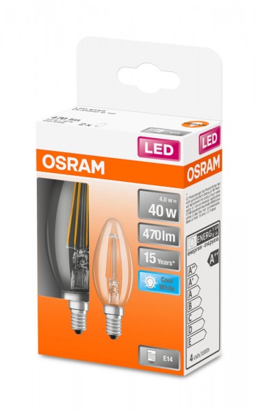 Osram Star Classic B35 LED Filament 4W/840 kaltweiß 470lm klar E14 2er Pack