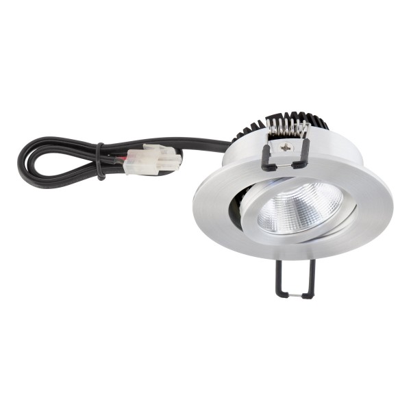 EVN schwenkbar runde Power-LED Leuchte 83x32mm 6W 575lm 2700K IP20 21-40° Aluminium poliert