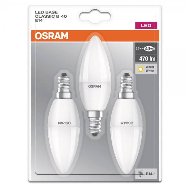 Osram Base Classic B35 LED 5.7W/827 warmweiß 470lm matt E14 3er Pack