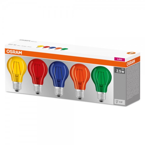 Osram Star Classic A60 LED 2W k 5Farben lm farbig E27 5er Pack