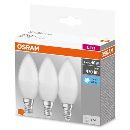 Osram Base Classic B LED 3er Pack 5W/840 kaltweiß 470lm matt E14