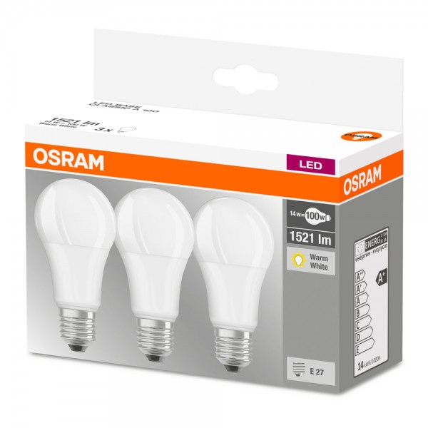Osram Base Classic A60 LED 14W/827 warmweiß 1521lm matt E27 3er Pack