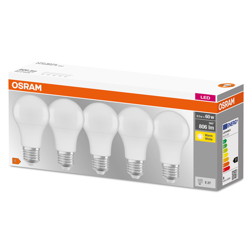 Osram Base Classic A60 LED 8.5W/827 warmweiß 806lm matt E27 5er Pack