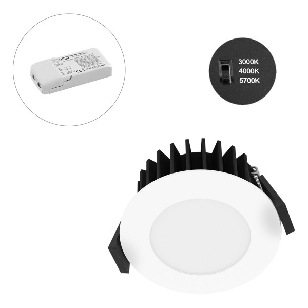 EVN runde LED Downlight 85x43mm 220-240V 10W 706 bis 1014lm 3000-5700K IP54 >80° weiß