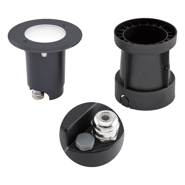 EVN LED Bodeneinbauleuchte mit Entlüftungsventil anthrazit schwenkbar rund 120x110mm 4,6W 4000K 390lm 21-40° 230V IP67