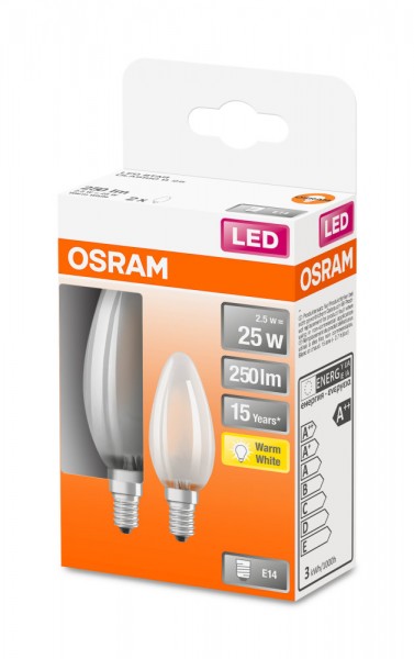Osram Star Classic B35 LED Filament 2.5W/827 warmweiß 250lm matt E14 2er Pack