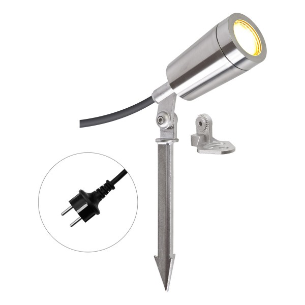 EVN LED Spot Edelstahl Optik schwenkbar rund 56mm 5,5W 2700K 390lm 41-80° 220-240V IP65 mit Erdspieß