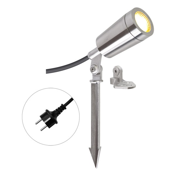 EVN schwenkbar runde LED Spot mit Erdspieß 56mm 220-240V 5,5W 390lm 2700K IP65 41-80° Edelstahl Opti