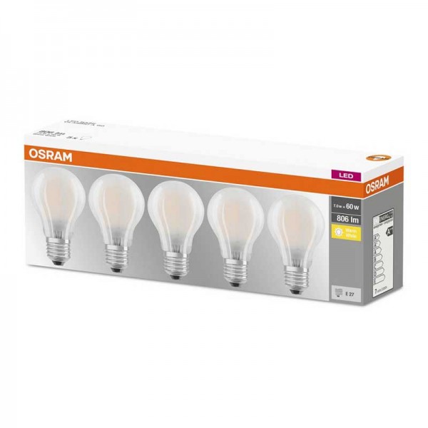 Osram Base Classic A60 LED 7W/827 warmweiß 806lm matt E27 5er Pack