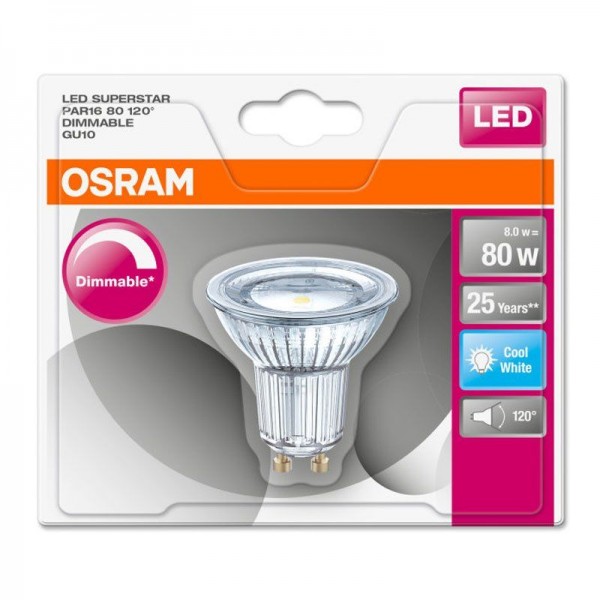 Osram/LEDVANCE LED Superstar PAR16 8W 4000K kaltweiß 575lm Klar GU10 dimmbar
