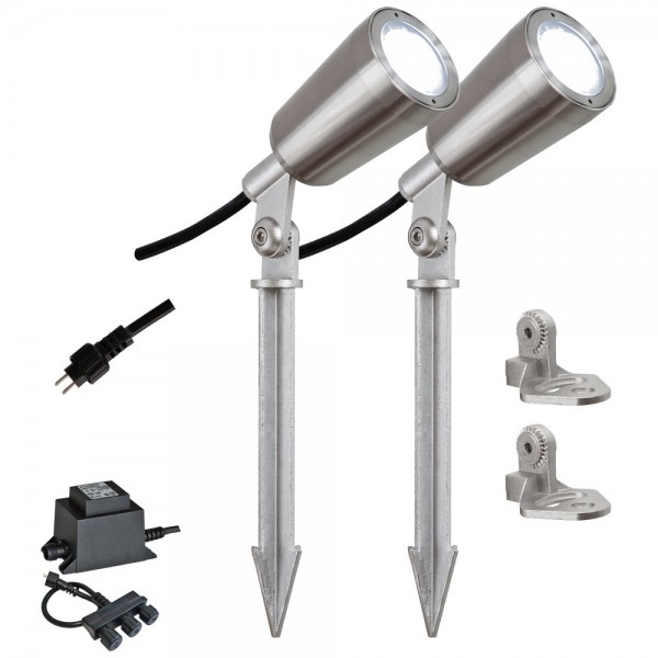 EVN schwenkbar runde Power-LED Spot 2er Set 56mm 230-240V 6W 426lm 5000K IP68 21-40° Edelstahl Optik