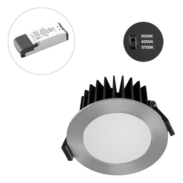 EVN runde LED Downlight 103x43mm 220-240V 10W 993 bis 1076lm 3000-5700K IP44 >80° Chrom