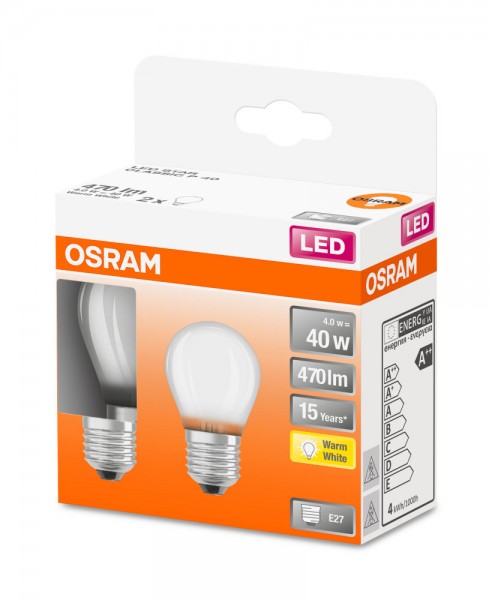 OSRAM LED Star CL P FIL 4-40W/827 E27 470lm matt nicht dimmbar 2er Pack