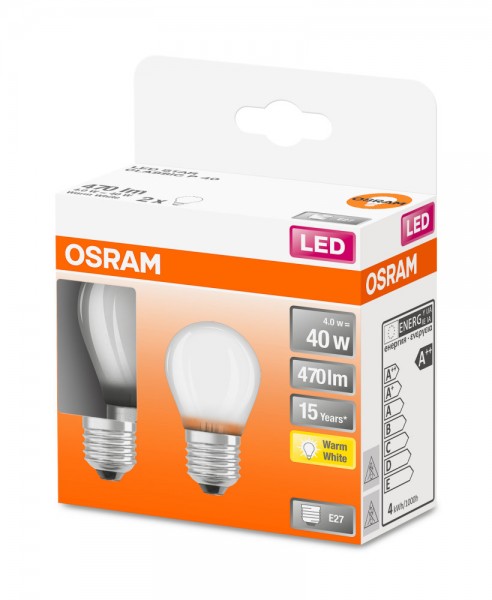 Osram Star Classic P45 LED Filament 4W/827 warmweiß 470lm matt E27 2er Pack