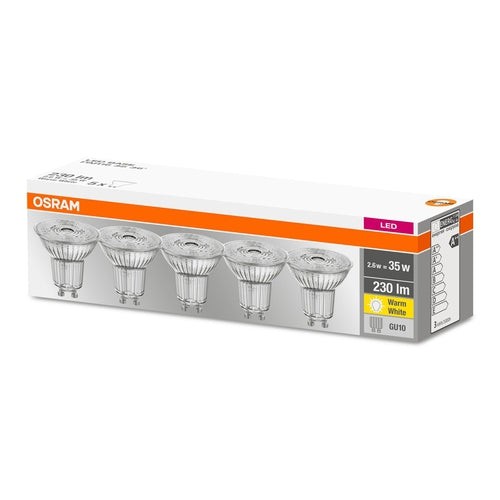 Osram Base PAR16 LED 2.6W/827 warmweiß 230lm GU10 5er Pack