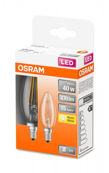 Osram Star Classic B35 LED Filament 4W/827 warmweiß 470lm klar E14 2er Pack