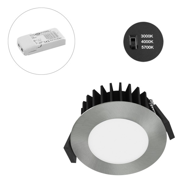 EVN runde LED Downlight 85x43mm 220-240V 10W 706 bis 1014lm 3000-5700K IP54 >80° Chrom