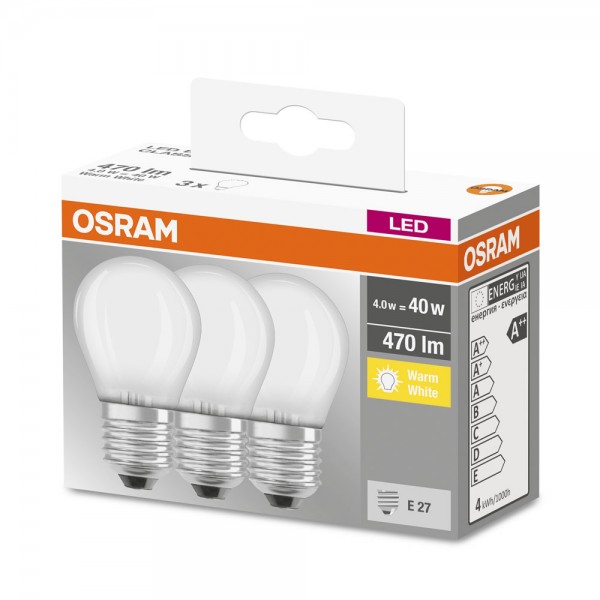 Osram Base Classic P45 LED 4W/827 warmweiß 470lm matt E27 3er Pack