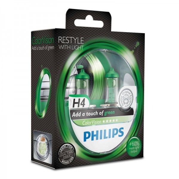 Philips ColorVision Green H4 60W 12V 3350K warmweiß P43t-38