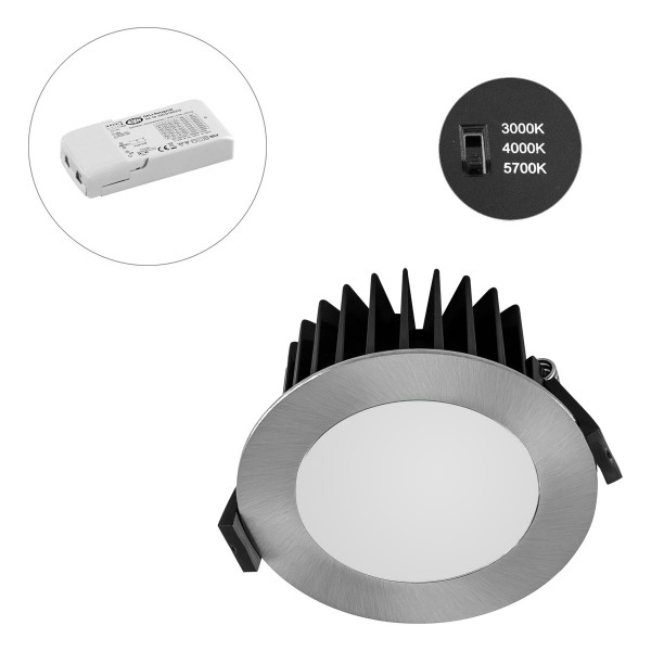 EVN runde LED Downlight 103x43mm 220-240V 10W 827 bis 1076lm 3000-5700K IP44 >80° Chrom