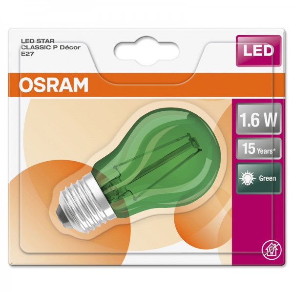Osram Star Classic P45 LED 1.6W 7500k grün 136lm farbig E27