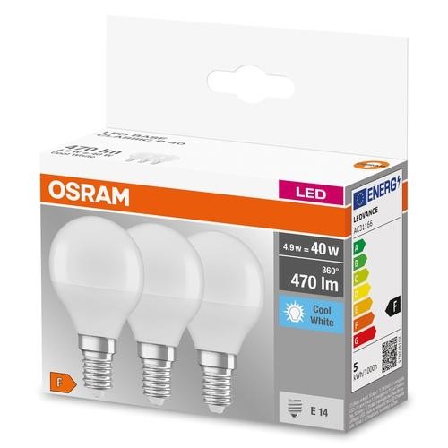 Osram Base Classic P LED 3er Pack 5W/840 kaltweiß 470lm matt E14