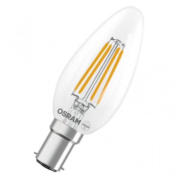 Osram / Ledvance Star Kerze B LED Filament 3.4-40W 827 warmweiß 470lm B15d klar 300° 220-240V