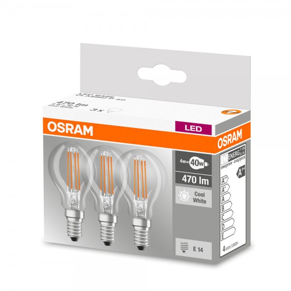 Osram Base Classic P45 LED Filament 4W/840 kaltweiß 470lm klar E14