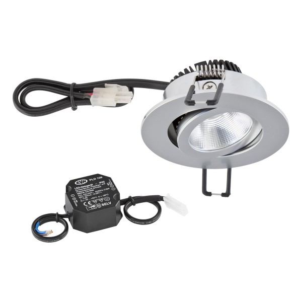 EVN Power-LED Leuchte inkl.Netzgerät Chrom matt schwenkbar rund 83x37mm 8,4W 2700K 960lm 21-40° 220-240V IP20