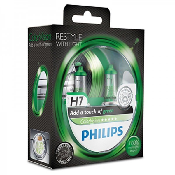 Philips ColorVision Green H7 55W 12V 3350K warmweiß PX26d