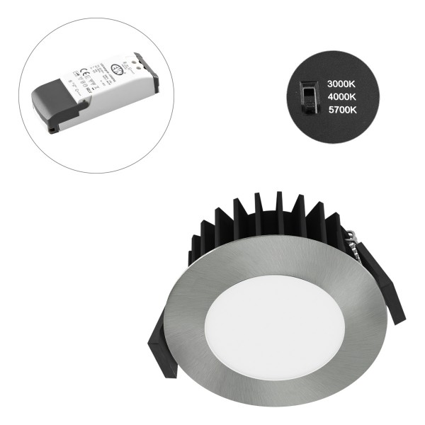 EVN runde LED Downlight 85x43mm 220-240V 10W 915 bis 1014lm 3000-5700K IP54 >80° Chrom