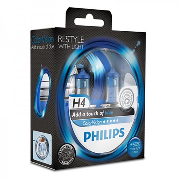 Philips ColorVision Blue-Fahrzeugscheinwerferlampe H4 12V 60/55W (2er Blister)