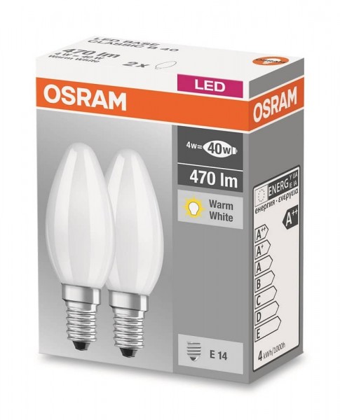 Osram Base Classic B35 LED Filament 4W/827 warmweiß 470lm matt E14 2er Pack