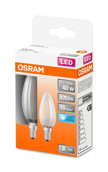 Osram Star Classic B35 LED Filament 4W/827 warmweiß 470lm matt E14 2er Pack