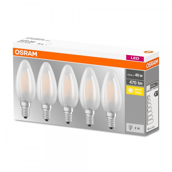 Osram Base Classic B35 LED 4W/827 warmweiß 470lm matt E14 5er Pack