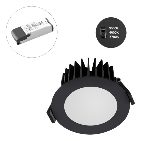 EVN runde LED Downlight 103x43mm 220-240V 10W 993 bis 1076lm 3000-5700K IP44 >80° anthrazit