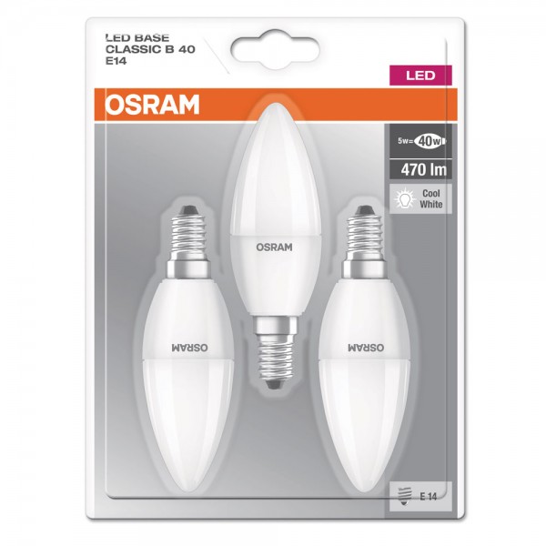 Osram Base Classic B35 LED 5W/840 kaltweiß 470lm matt E14 3er Pack