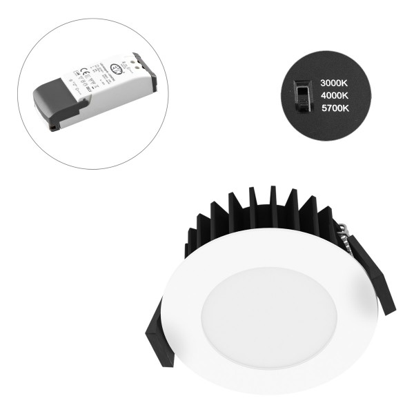 EVN runde LED Downlight 85x43mm 220-240V 10W 915 bis 1014lm 3000-5700K IP54 >80° weiß