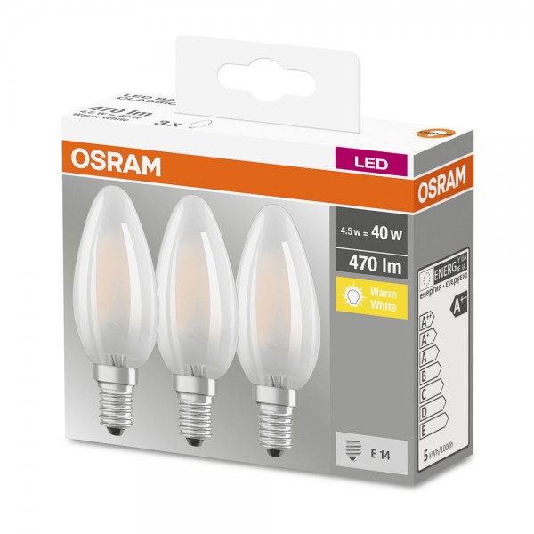 Osram Base Classic B35 LED 4W/827 warmweiß 470lm matt E14 3er Pack
