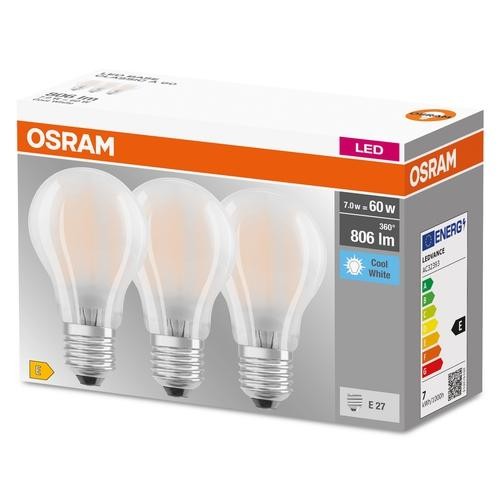Osram Base Classic A LED Filament 3er Pack 6.5W/840 kaltweiß 806lm matt E27