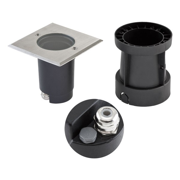 EVN Bodeneinbauleuchte mit Entlüftungsventil Edelstahl Optik schwenkbar viereckig 120x120x110mm 230V IP67