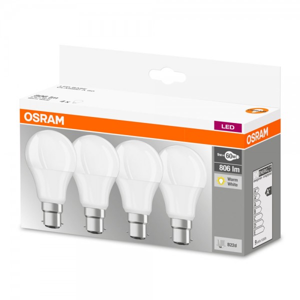 Osram Base Classic A60 LED 9W/827 warmweiß 806lm matt B22d 4er Pack