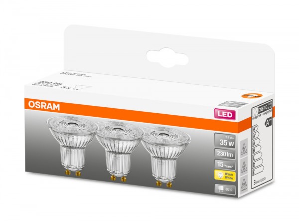 Osram Star PAR16 LED 2.6W/827 warmweiß 230lm GU10 3er Pack