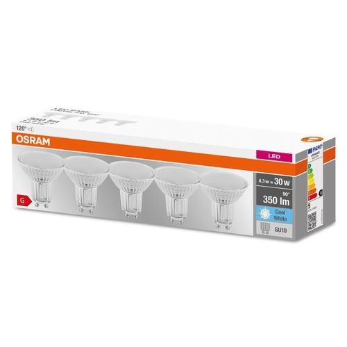 Osram Base LED 5er Pack PAR16 4.3W/840 kaltweiß 350lm GU10