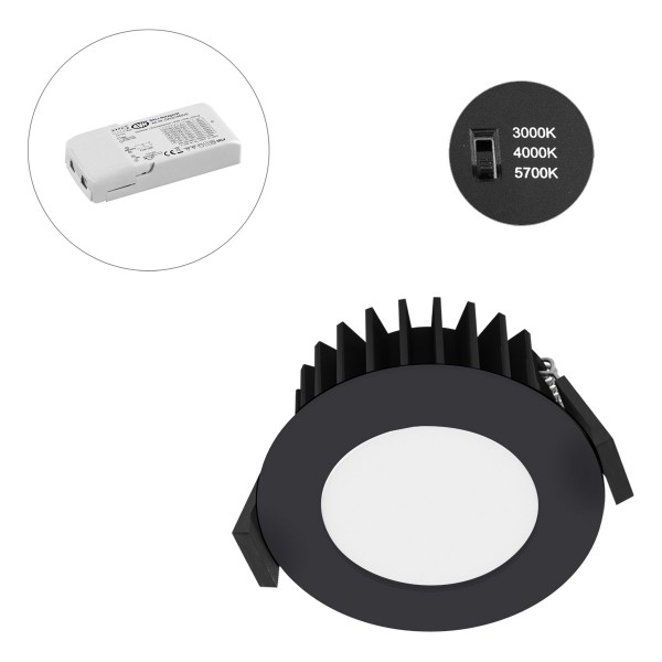 EVN runde LED Downlight 85x43mm 220-240V 10W 706 bis 1014lm 3000-5700K IP54 >80° anthrazit